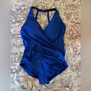 Blue Miraclesuit New Rock Solid Wrapsody One Piece Swimsuit